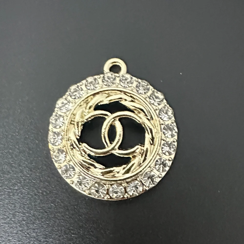 CHANEL UpCycled Gold Charm w Crystals. Stamped on Back. W Box - Picture 3 of 6